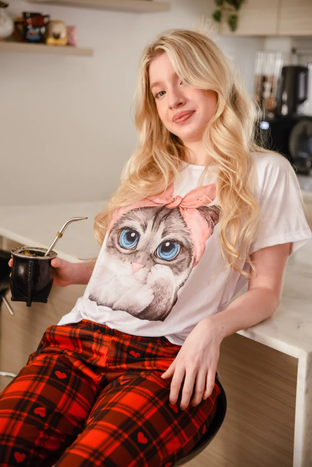 Pijama Largo Adulto Gatita Ojitos Lindos