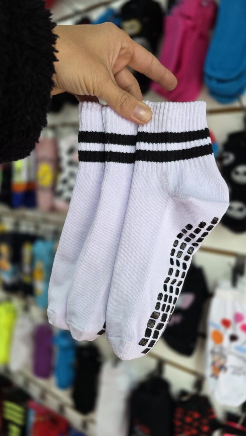Deportiva Antideslizante Tenis/ Soquete Puño Alto Blanca Lineas Negras  Pilates/ Yoga – CSK